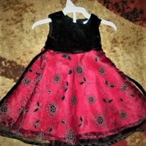 2T - Girls Beautiful Christmas Deep Red Rose and Black Dress